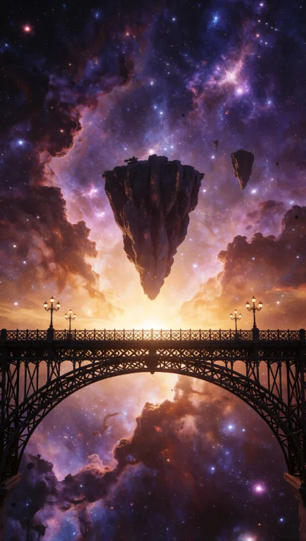 34. Deep Space Nebula, Victorian Wrought-iron Bridge, Floati...