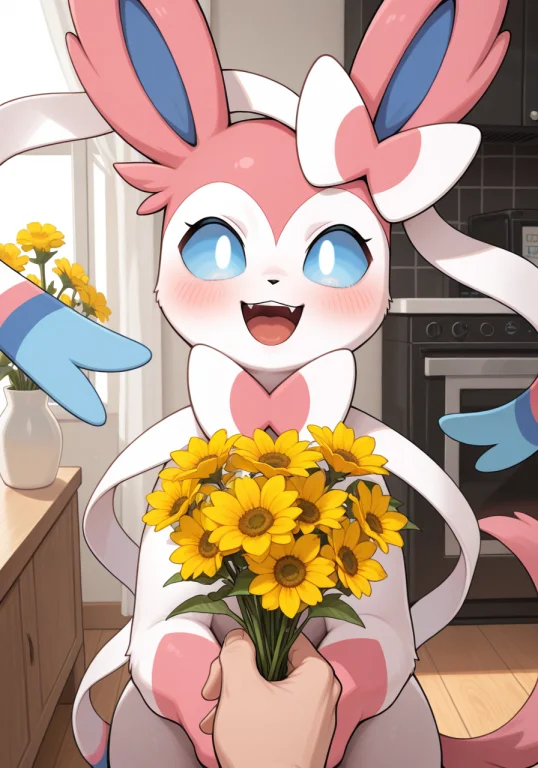 Sylveon, Pokemon,happy, Home, Pov Human, Bunch Of Flowers, Y...