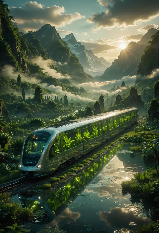 Futuristic And Cinematic Scene, An Advanced Train With A Sle...
