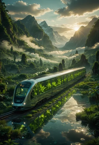 Futuristic And Cinematic Scene, An Advanced Train With A Sle... — SDXL AI Prompt: futuristic and cinematic scene, an advanced train with a sleek transparent glass...