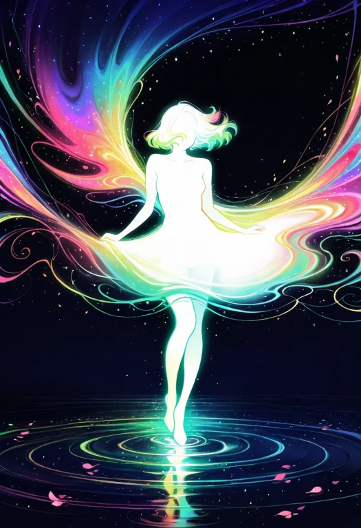 Solo, Woman, Luminous White Silhouette, Neon Flowers, Magent...