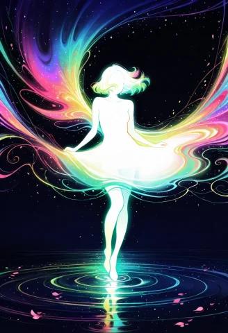Solo, Woman, Luminous White Silhouette, Neon Flowers, Magent... — Stable Diffusion AI Prompt: solo, woman, luminous white silhouette, neon flowers, magenta petals, cyan glow,...