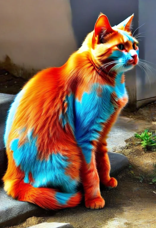 Photo Of Rare Bright-red Cat With Blue Accents