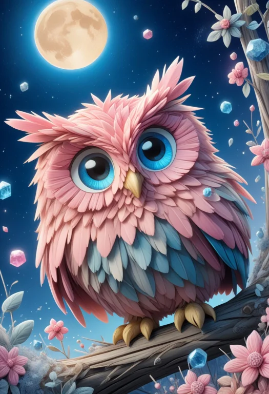 Straw, Cute Pink And Blue Owl Made Of Straw, Crystalized, Cr...
