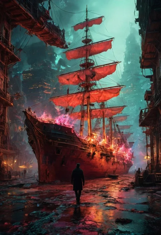 A Lone Figure, Races Mingling, And Towering Masted Ships. A...