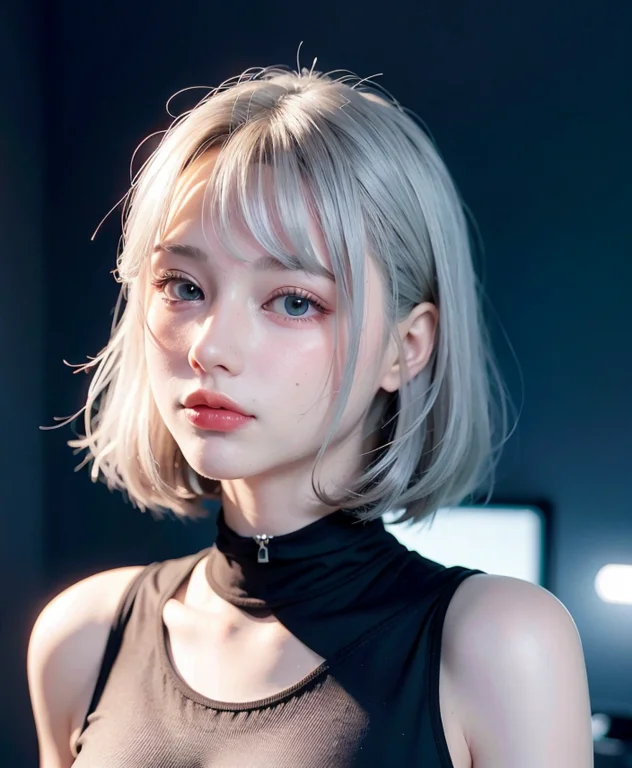 Realistic, Portrait Of A Girl,ai Language Model, Silver Hair...