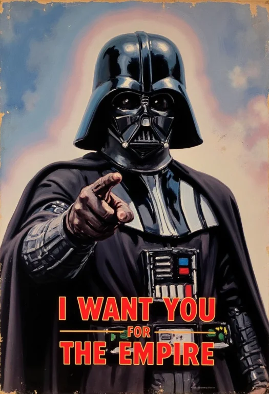 A Painting Of Darth Vader From Star Wars Pointing At The Cam...