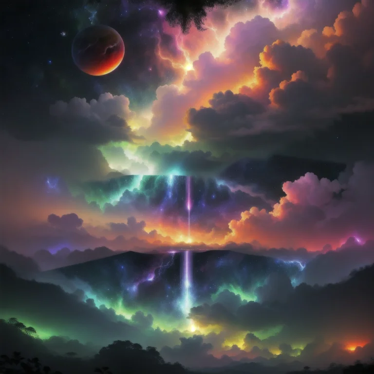 Jungle Growing From A Universe In Space, Dawn Aesthetic Colo...