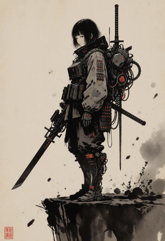 Style Minimalist Composition, Ink Wash Painting Style, Wabis...