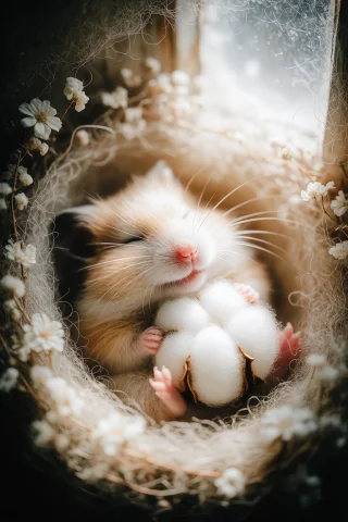 Zidiusart, An Adorable Golden Hamster Sleeping Peacefully, H... — Stable Diffusion AI Prompt: zidiusArt, An adorable golden hamster sleeping peacefully, hugging a huge piece...