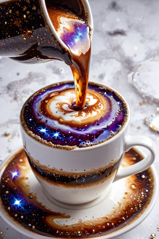 No Humans, Close-up , Galaxy Coffee Flow Into A White Cup, P...
