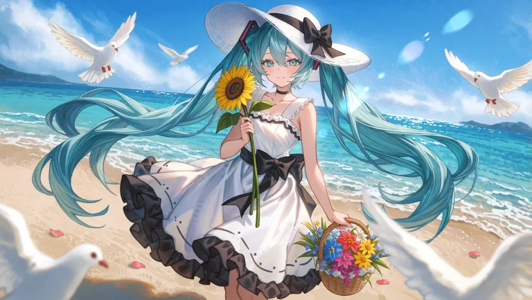 A Full-body View Of Hatsune Miku From Vocaloid Standing On A...