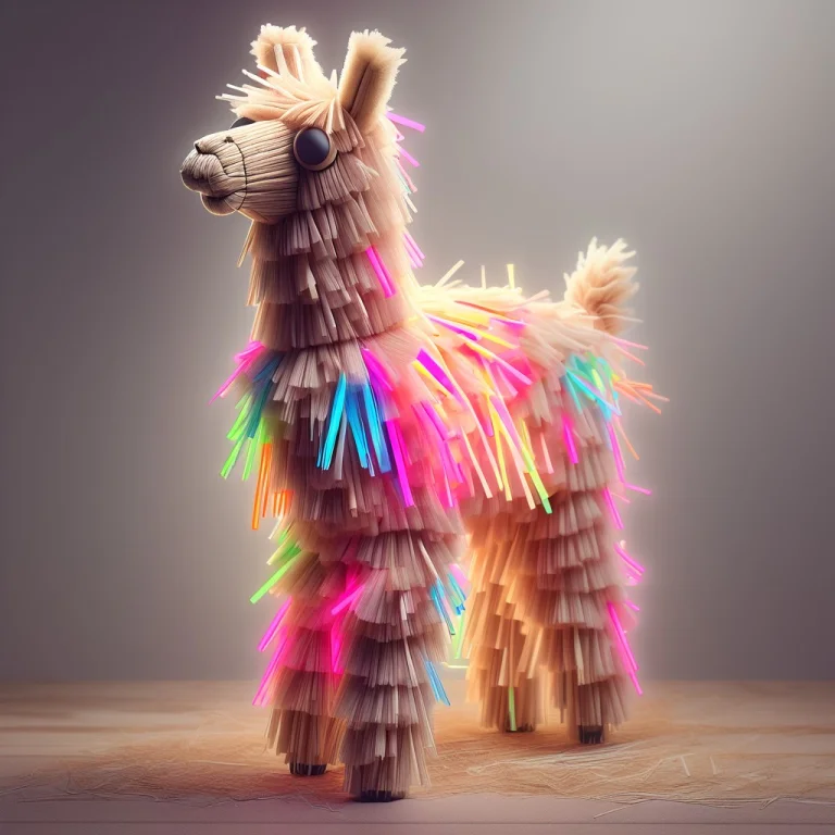The Neon Llama Made Of Straw, Teeth Sticking Out Like Fur Te...