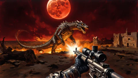 Knight vs Dragon FLUX Art — FLUX AI Prompt: The scene is captured from the intense first-person point of view of the knight,...