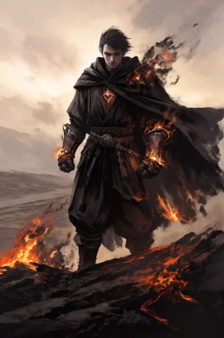 Darkgrimoil Style, Digital Painting, A Determined Ash Warden... — Stable Diffusion AI Prompt: darkgrimoil style, digital painting, A determined ash warden stands on a volcani...