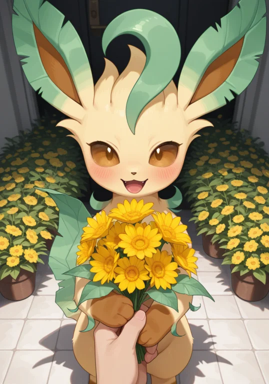 Leafeon, Pokemon,happy, Home, Pov Human, Bunch Of Flowers, Y...