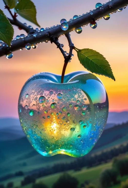 A Delicate Apple Made Of Opal Hung On Branch In The Early Mo...