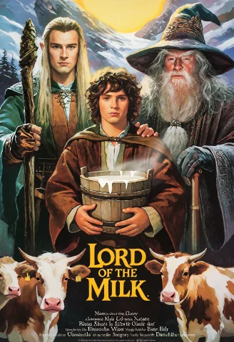 80s Fantasy Movie Poster Prompt — Stable Diffusion AI Prompt: 80SM0V13P0ST3R,an 80s fantasy movie poster for "Lord of the Milk," a fantasy fil...