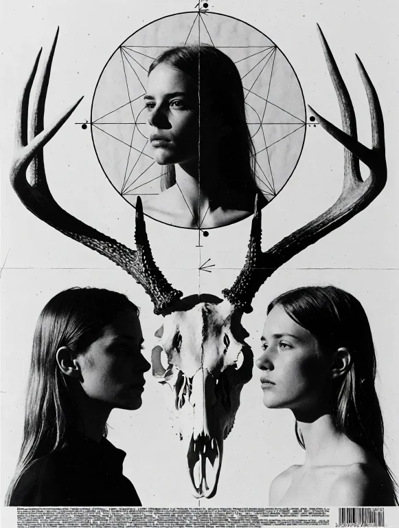 H3reticpress, Deer Skull, Antlers, Circle, Woman, Geometric...