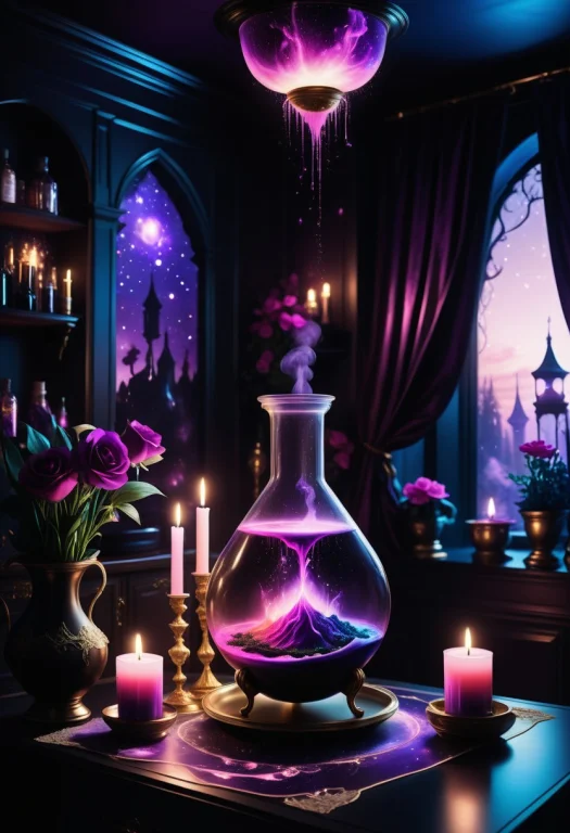 A Wizard,brewing A Potion In A Reij-mg Alchemist Room, Silho...