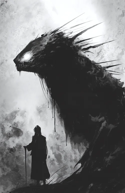 A Large-scale Black And White Ink Illustration Features A Ma...