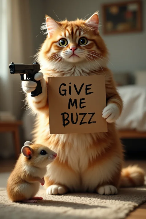 Photorealistic Scene, A Big Cute Puffy Adult Cat Standing On...