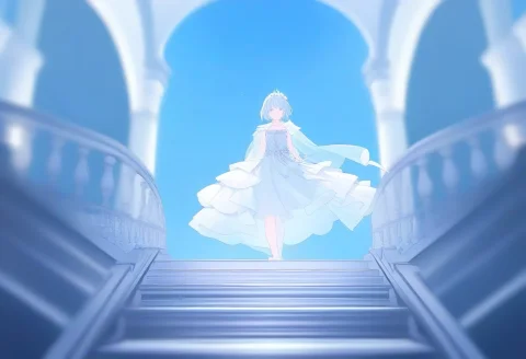 A Ballgown Descending A Grand Marble Staircase, Shallow Dept... — Stable Diffusion AI Prompt: a ballgown descending a grand marble staircase, shallow depth of field, cool col...