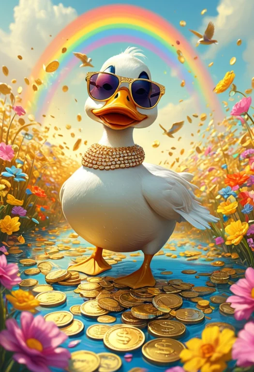 Cartoon-style Scene Of A Fabulously Wealthy Duck, Vibrant Fi...