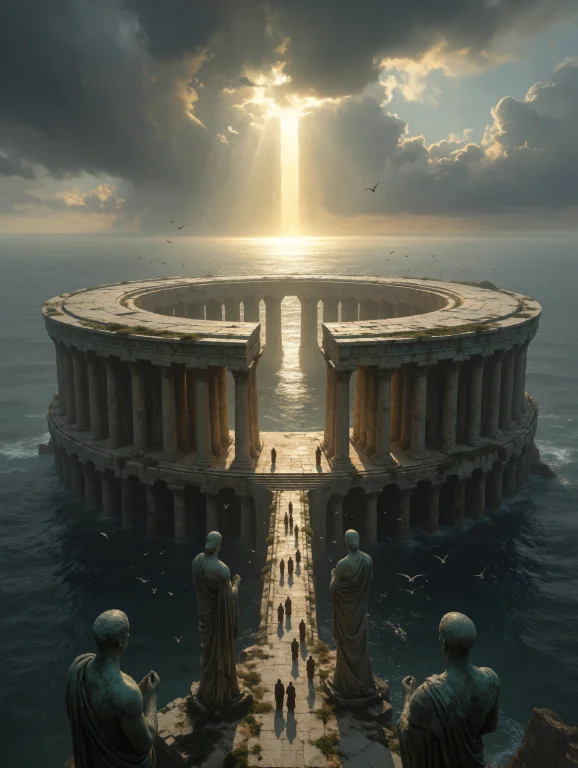 Digital Painting Of An Enormous Circular Sanctuary Rising Fr...