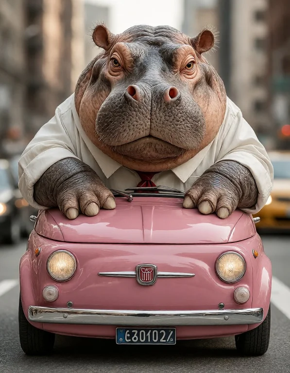 A Cinematic Wide Shot Of A Massive, Grumpy Hippopotamus Sque...