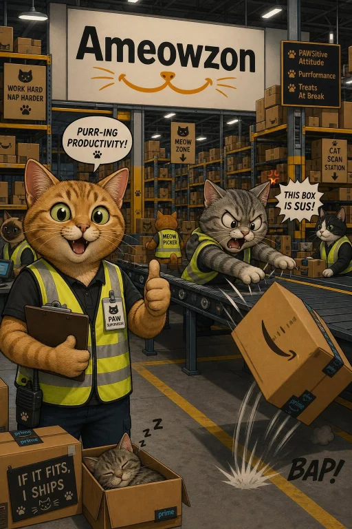 Create For Me A Funny Cartoon Image Of A Cat In A High Refle...