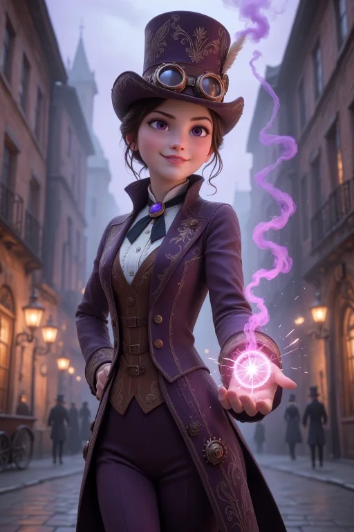 Cowboy Shot, 1girl, Charismatic Steampunk Illusionist, Throw...