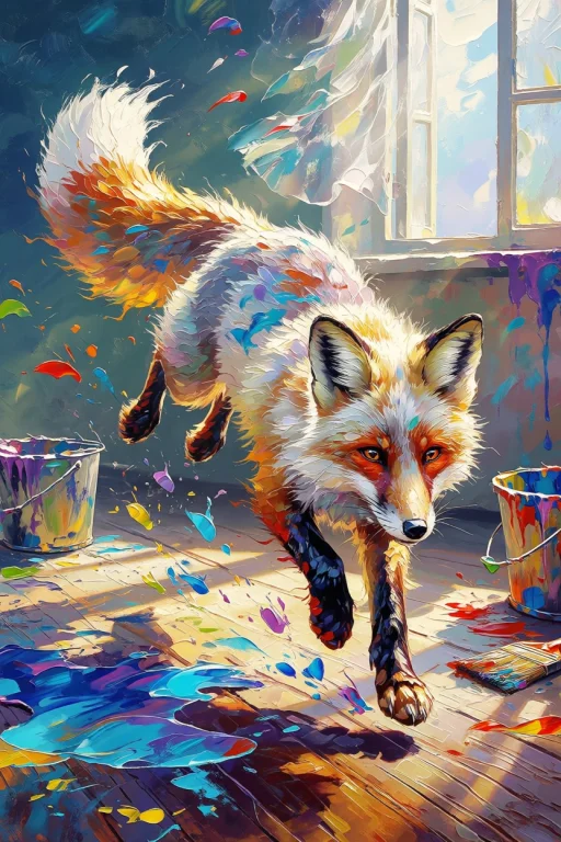 Best Quality, Splashpastodaal, An Elegant White Fox Leaps Ac...
