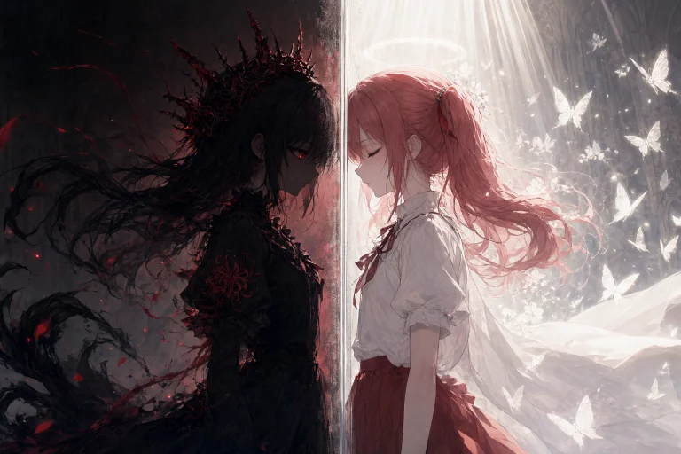 The Image Is A Vertical Anime-style Cinematic Key Visual Of...