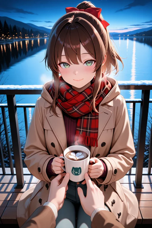 Lazypos, Green Eyes, 1girl, Brown Hair, Scarf, Looking At Vi...