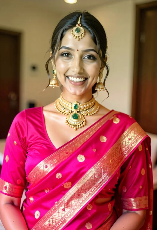 Close-up Indoor Portrait Of A Young Indian Woman Smiling Bri...