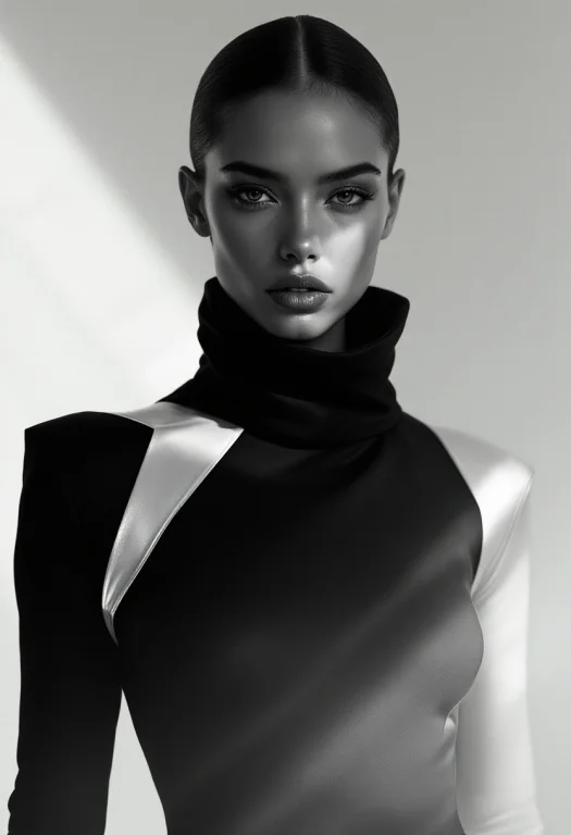 Minimalist Grace, A Striking Portrait Of A Woman Adorned In...