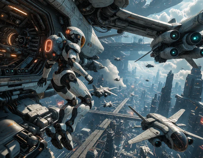 A Cybernetically Enhanced Female Aerial Soldier Launches Fro...