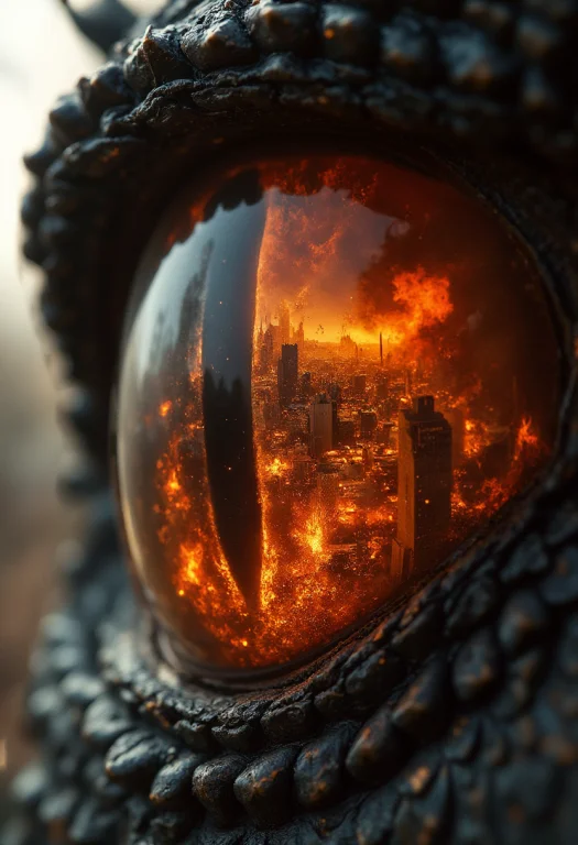 An Extreme Close-up Of A Dragons Eye, Showing Intricate Scal...