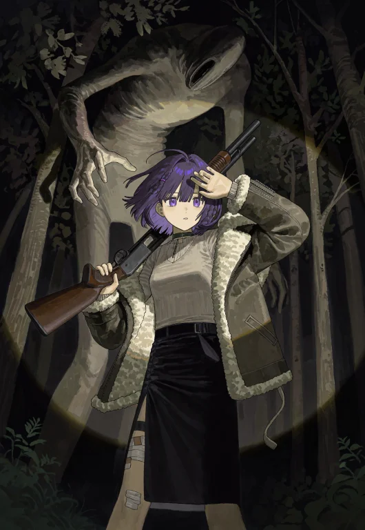 Medium Shot, Central Woman With Short Purple Hair And Purple...