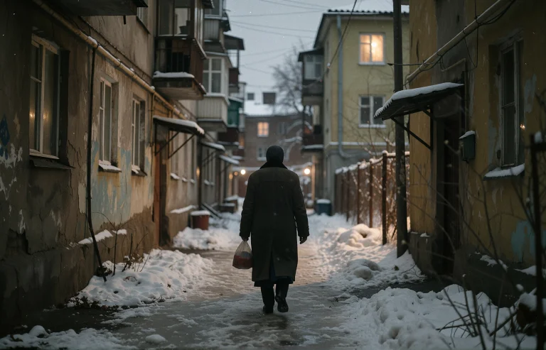 A Lone Solitary Figure Walks Away Down A Narrow Alleyway Pav...