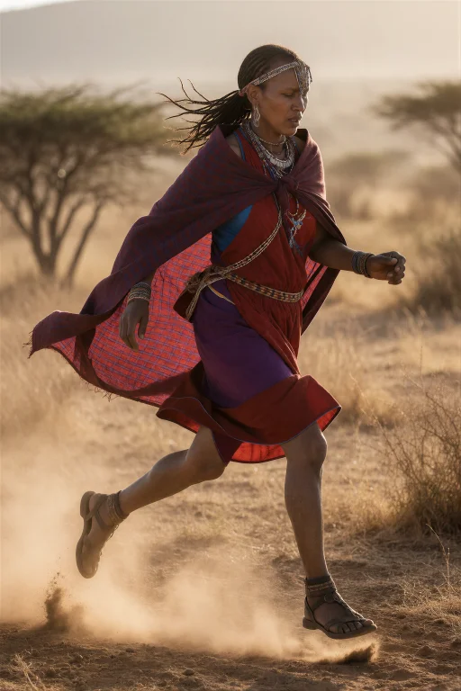 A Cinematic Photograph, Full Body Dynamic Shot, The Maasai W...