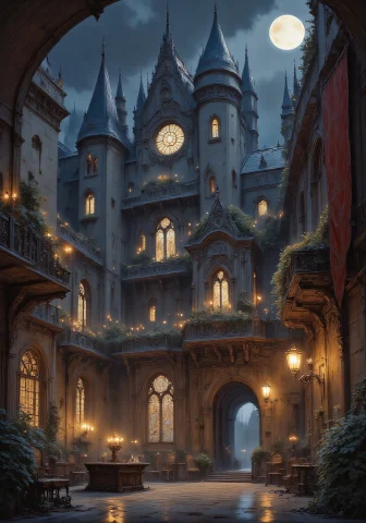 The Castle Looms Against The Sky Like A Wound In The Worldta... — FLUX AI Prompt: The castle looms against the sky like a wound in the world—tall spires clawing u...