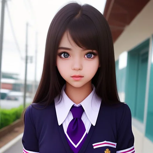 1 Girl, School Uniform , Outfit , Beautiful , Purple , Eyes...