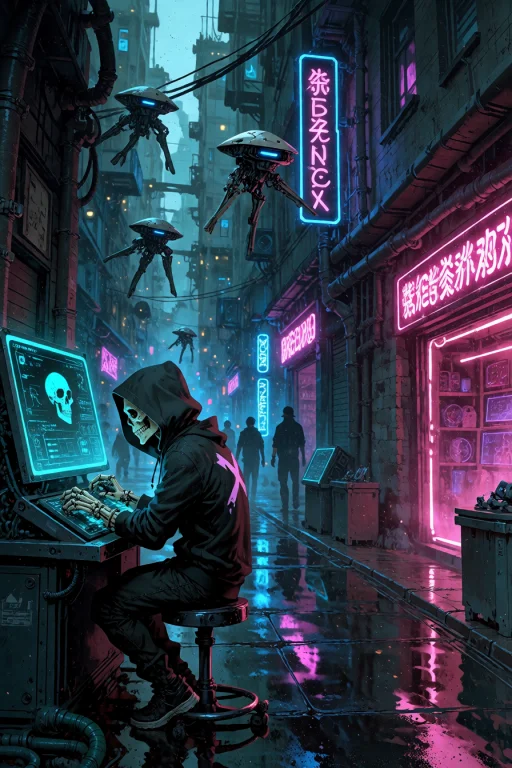 , Boneswm, A Futuristic Cyberpunk City Alley With Buildings...