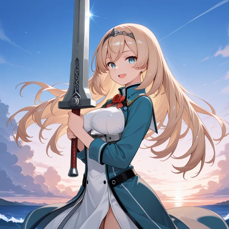 Lorailswordsalute0.8,presentarmspose,outdoors,1girl,solo,swo...