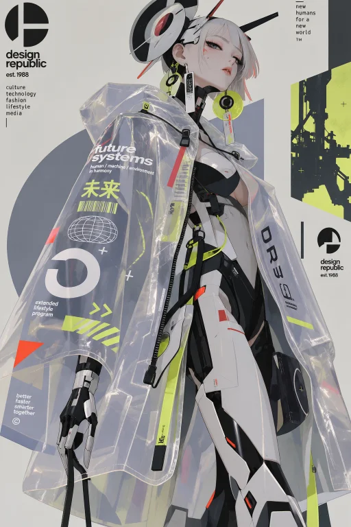 Create A Female Cyborg Looking Like Abstract Anime Style Mec...