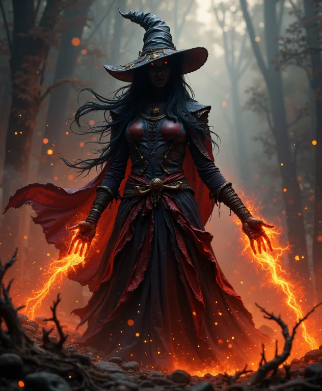In A Mystical Realm Of Eerie Beauty, A Mysterious Witch Stan...