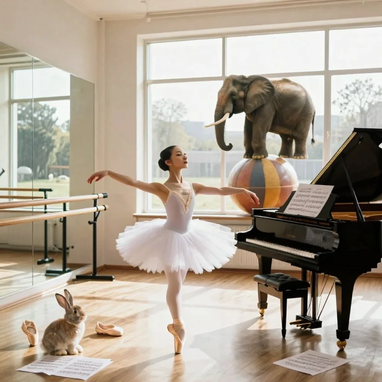A Ballerina In A Tutu Practices Spins In A Sunlit Studio Wit...