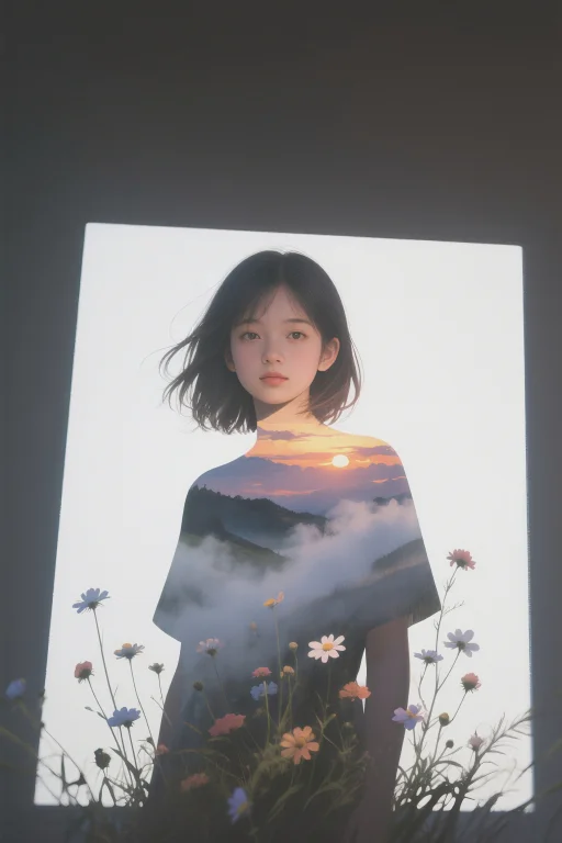 Beautiful Girl In 5d Projection, Her Silhouette Enclosing A...